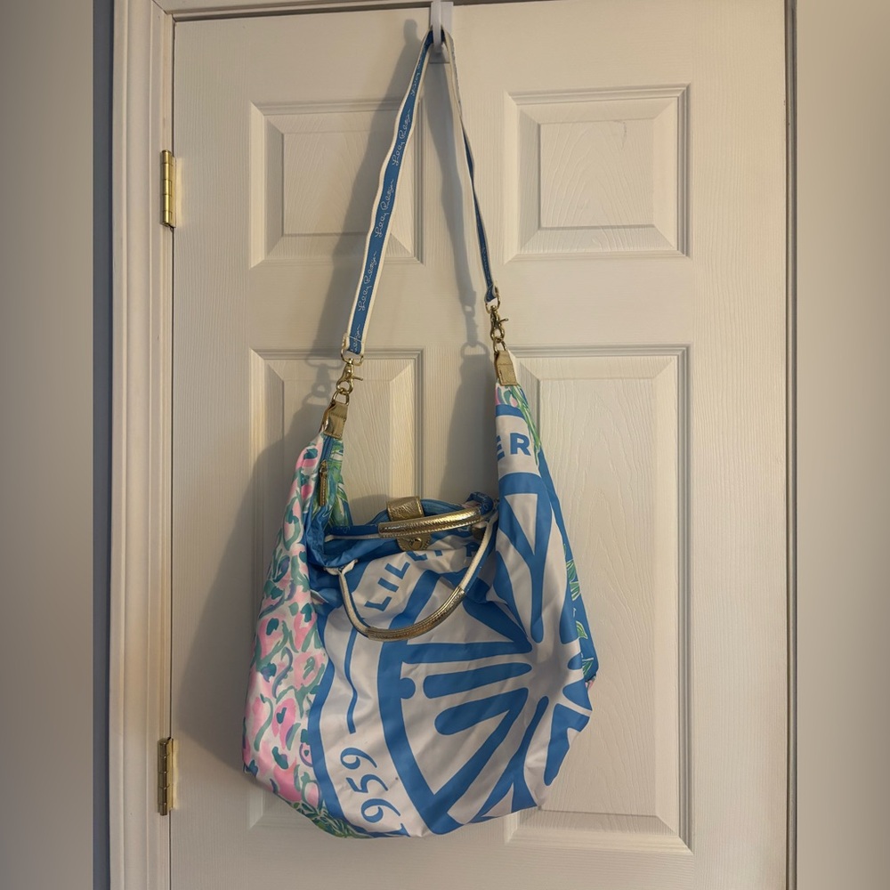 Lilly Pulitzer Blue and Pink large crossbody travel Bag